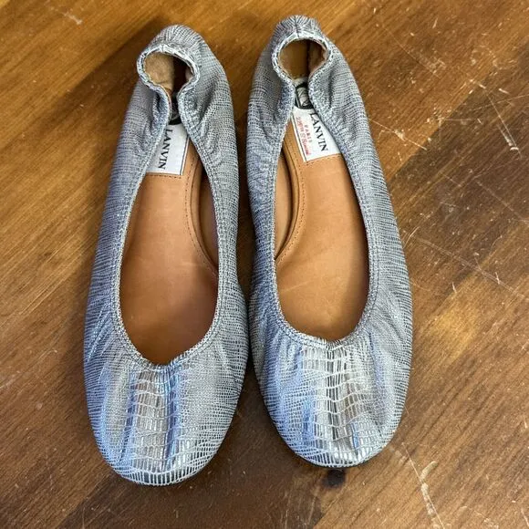 Lanvin Ballerina Flats Metallic Leather sz 6 taupe feminine minimalist coquette
