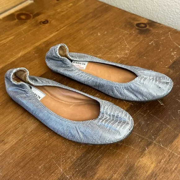 Lanvin Ballerina Flats Metallic Leather sz 6 taupe feminine minimalist coquette