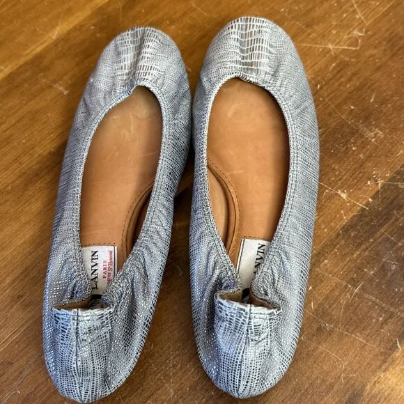 Lanvin Ballerina Flats Metallic Leather sz 6 taupe feminine minimalist coquette