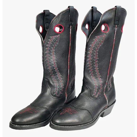 Laredo Buckaroo Western 14&quot; Men's Cowboy Boots 12D Black Red Leather Tall 62010