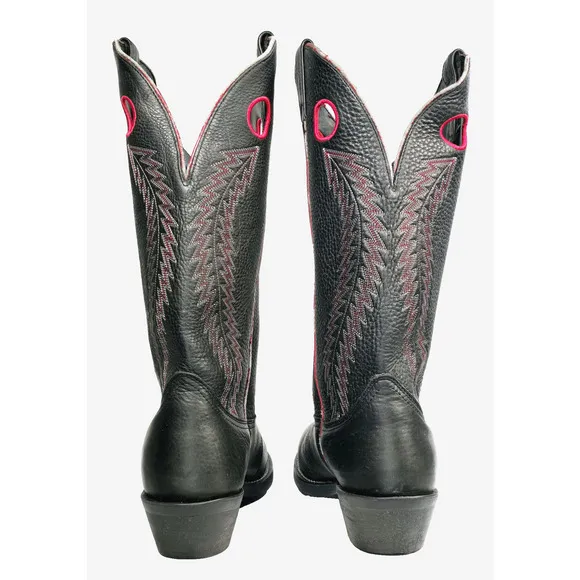 Laredo Buckaroo Western 14&quot; Men's Cowboy Boots 12D Black Red Leather Tall 62010