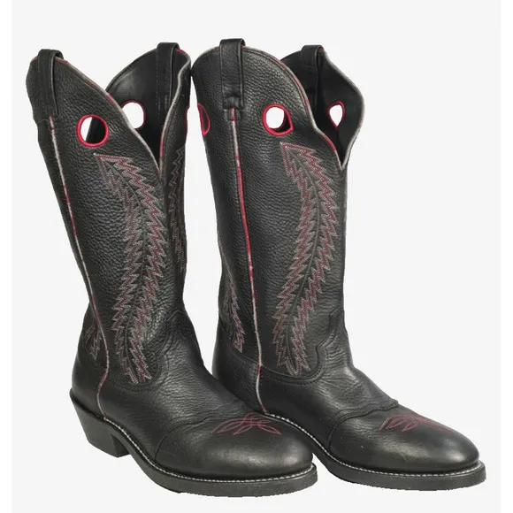 Laredo Buckaroo Western 14&quot; Men's Cowboy Boots 12D Black Red Leather Tall 62010