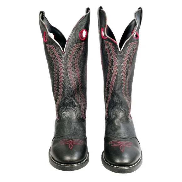 Laredo Buckaroo Western 14&quot; Men's Cowboy Boots 12D Black Red Leather Tall 62010