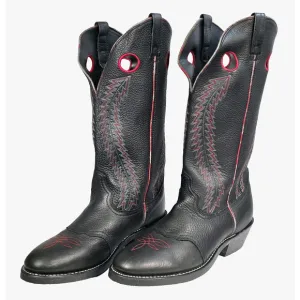 Laredo Buckaroo Western 14&quot; Men's Cowboy Boots 12D Black Red Leather Tall 62010