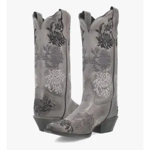 Laredo Women's Sylvan Embellished Western Boots Gray Leather Size 8.5 NIB Cowboy