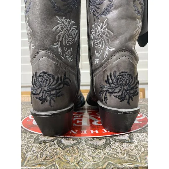 Laredo Women's Sylvan Embellished Western Boots Gray Leather Size 8.5 NIB Cowboy