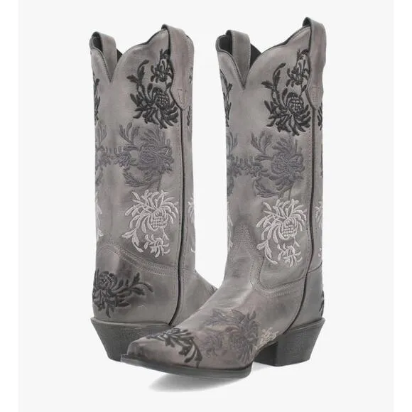 Laredo Women's Sylvan Embellished Western Boots Gray Leather Size 8.5 NIB Cowboy