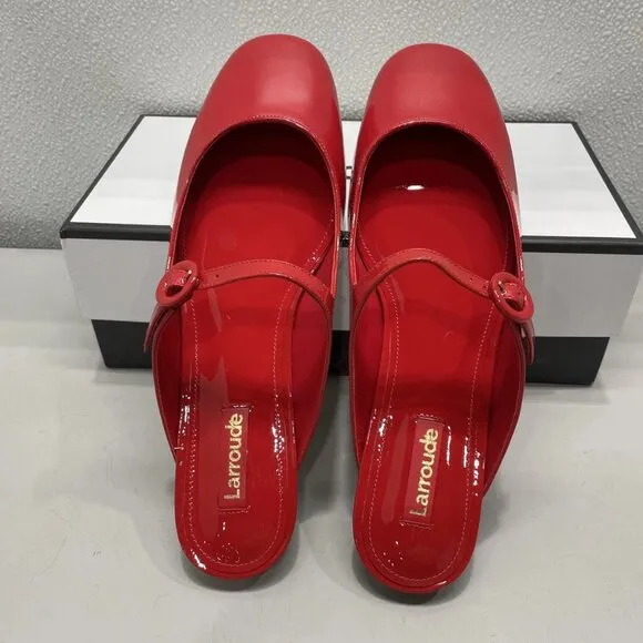 Larroudé Blair Mule Flats – Women’s Size 8.5 – Scarlet Patent Leather –