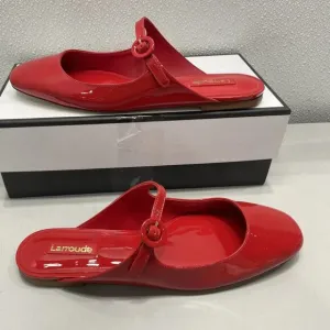 Larroudé Blair Mule Flats – Women’s Size 8.5 – Scarlet Patent Leather –