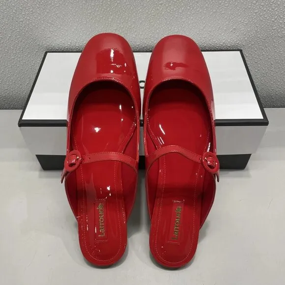 Larroudé Blair Mule Flats – Women’s Size 8.5 – Scarlet Patent Leather –