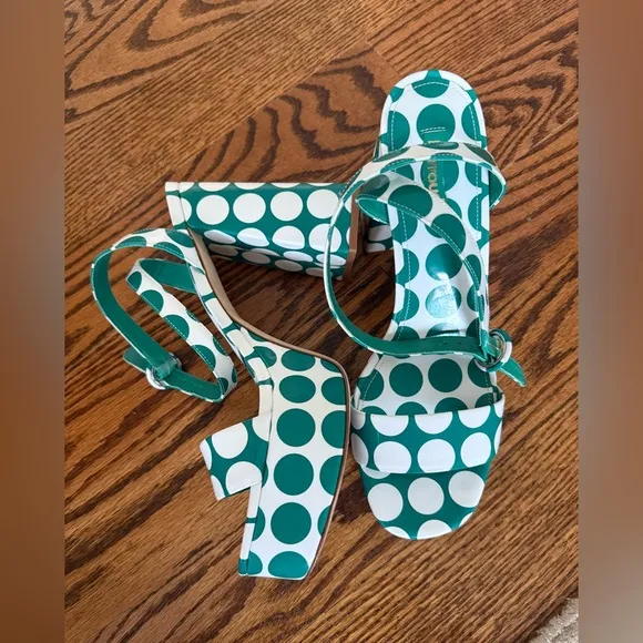 Larroude Green Polka Dot ankle strap heels size 10