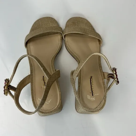 Larroude Selena 45MM Raffia Block Heel Sandals Size 6