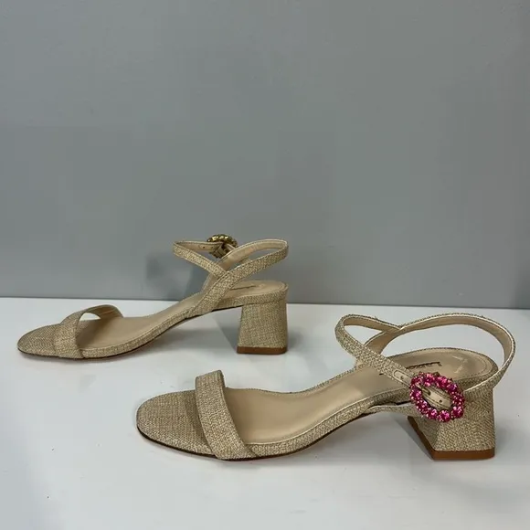 Larroude Selena 45MM Raffia Block Heel Sandals Size 6