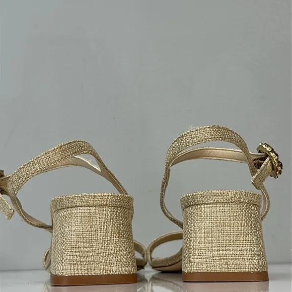 Larroude Selena 45MM Raffia Block Heel Sandals Size 6