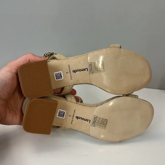 Larroude Selena 45MM Raffia Block Heel Sandals Size 6