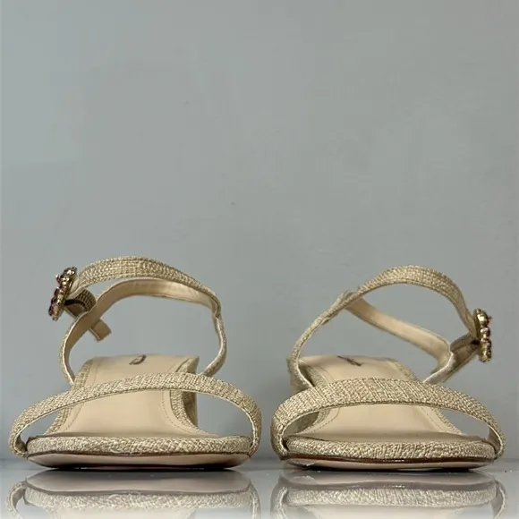 Larroude Selena 45MM Raffia Block Heel Sandals Size 6