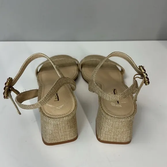 Larroude Selena 45MM Raffia Block Heel Sandals Size 6