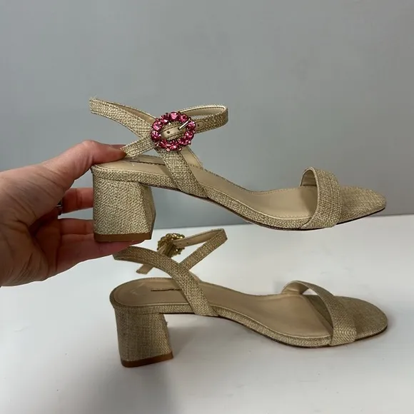 Larroude Selena 45MM Raffia Block Heel Sandals Size 6