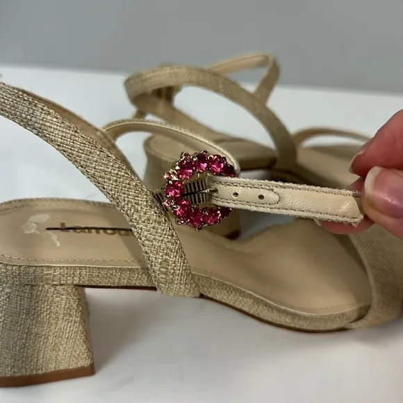 Larroude Selena 45MM Raffia Block Heel Sandals Size 6