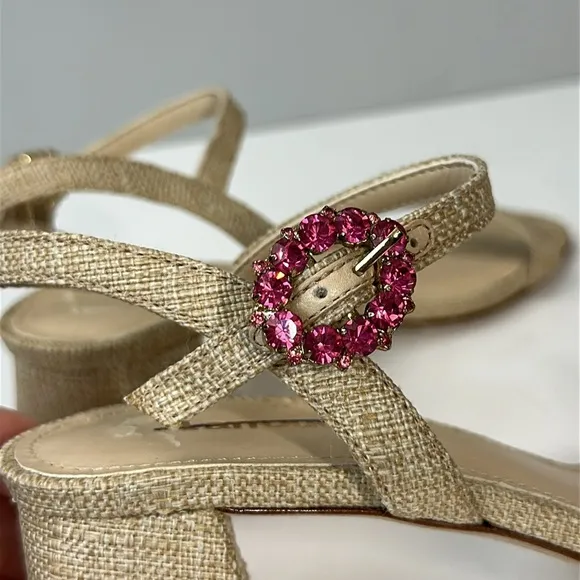 Larroude Selena 45MM Raffia Block Heel Sandals Size 6