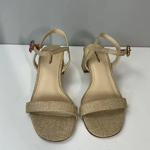 Larroude Selena 45MM Raffia Block Heel Sandals Size 6