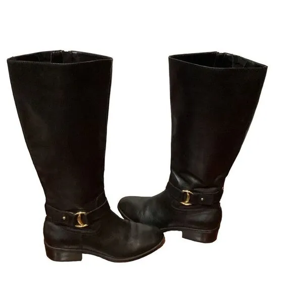 Lauren by Ralph Lauren Micah Black Leather Knee High Boots Sz Sz 7