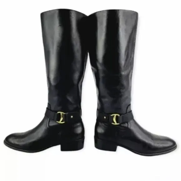 Lauren by Ralph Lauren Micah Black Leather Knee High Boots Sz Sz 7