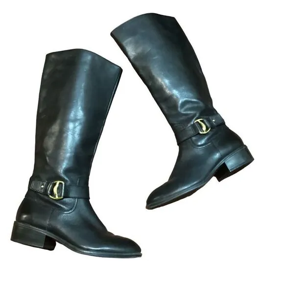 Lauren by Ralph Lauren Micah Black Leather Knee High Boots Sz Sz 7
