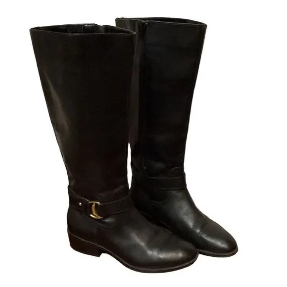 Lauren by Ralph Lauren Micah Black Leather Knee High Boots Sz Sz 7