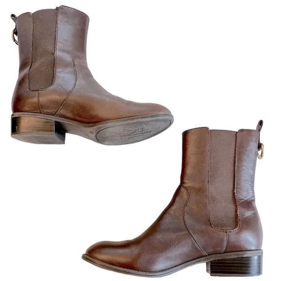 Lauren Ralph Lauren Leather Mona Brown Pull On Boots size 8