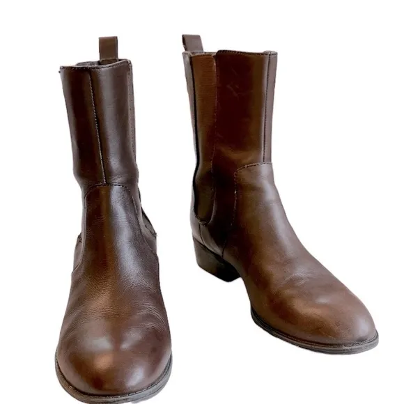 Lauren Ralph Lauren Leather Mona Brown Pull On Boots size 8