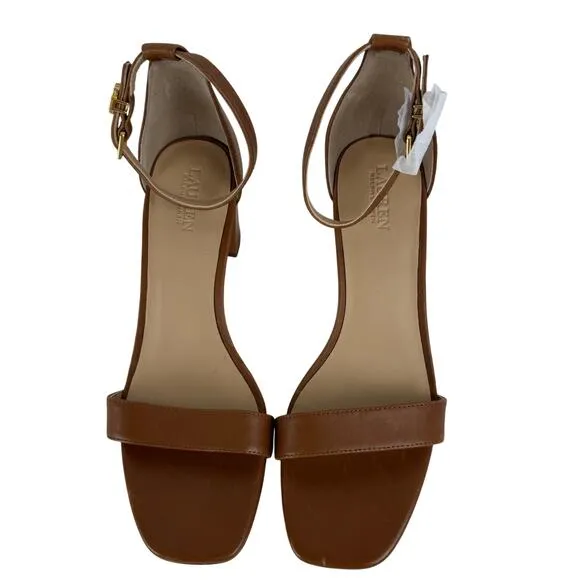LAUREN RALPH LAUREN LOGAN HEELED SANDALS IN DEEP SADDLE TAN NWOB SIZE 7.5B