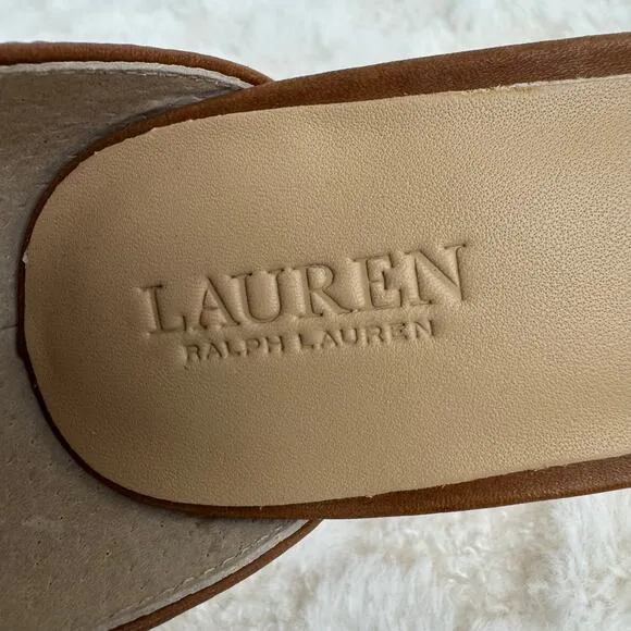 LAUREN RALPH LAUREN LOGAN HEELED SANDALS IN DEEP SADDLE TAN NWOB SIZE 7.5B