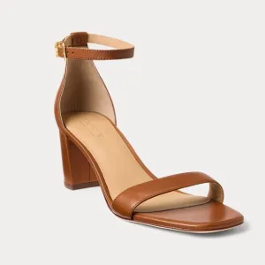 LAUREN RALPH LAUREN LOGAN HEELED SANDALS IN DEEP SADDLE TAN NWOB SIZE 7.5B