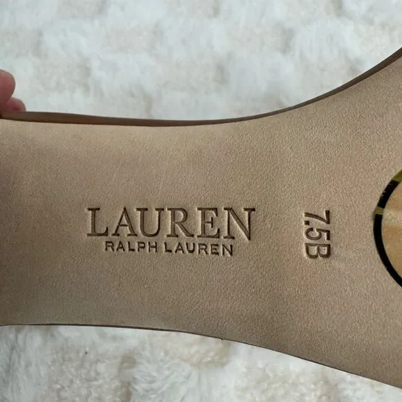 LAUREN RALPH LAUREN LOGAN HEELED SANDALS IN DEEP SADDLE TAN NWOB SIZE 7.5B