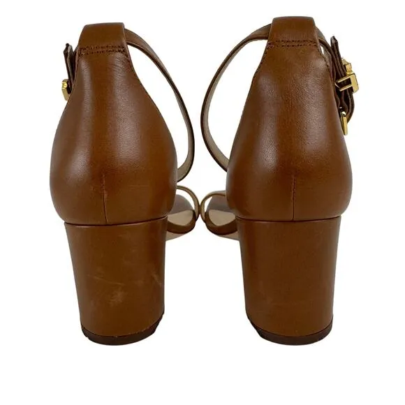 LAUREN RALPH LAUREN LOGAN HEELED SANDALS IN DEEP SADDLE TAN NWOB SIZE 7.5B
