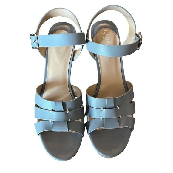 Lauren Ralph Lauren Soffia Leather Platform Heels Sandals Ocean  NEW Size 9.5