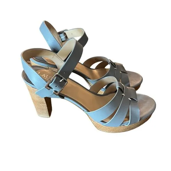 Lauren Ralph Lauren Soffia Leather Platform Heels Sandals Ocean  NEW Size 9.5