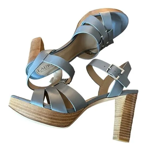 Lauren Ralph Lauren Soffia Leather Platform Heels Sandals Ocean  NEW Size 9.5