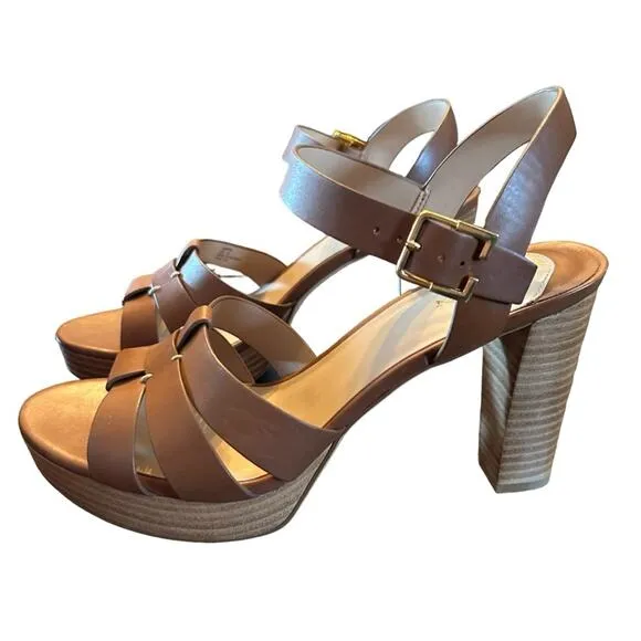Lauren Ralph Lauren Soffia Leather Platform Sandals Polo Tan NEW Size 10