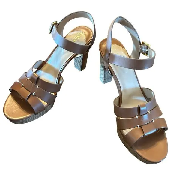 Lauren Ralph Lauren Soffia Leather Platform Sandals Polo Tan NEW Size 10