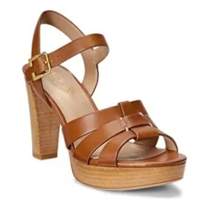 LAUREN RALPH LAUREN SOFFIA Women's Platform Block Heel Dress Sandals Tan
