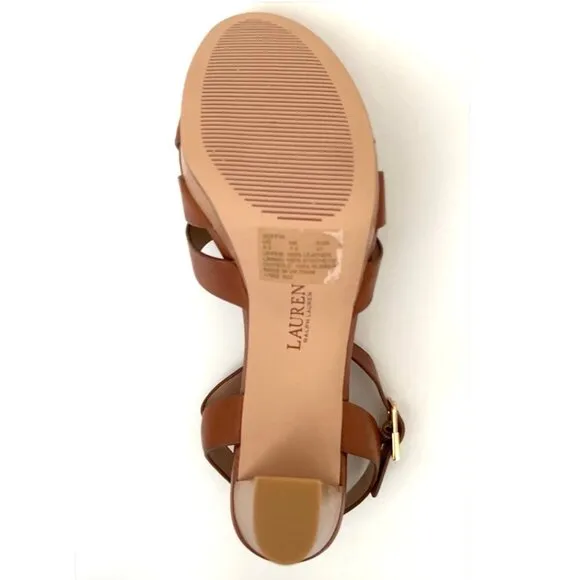 LAUREN RALPH LAUREN SOFFIA Women's Platform Block Heel Dress Sandals Tan