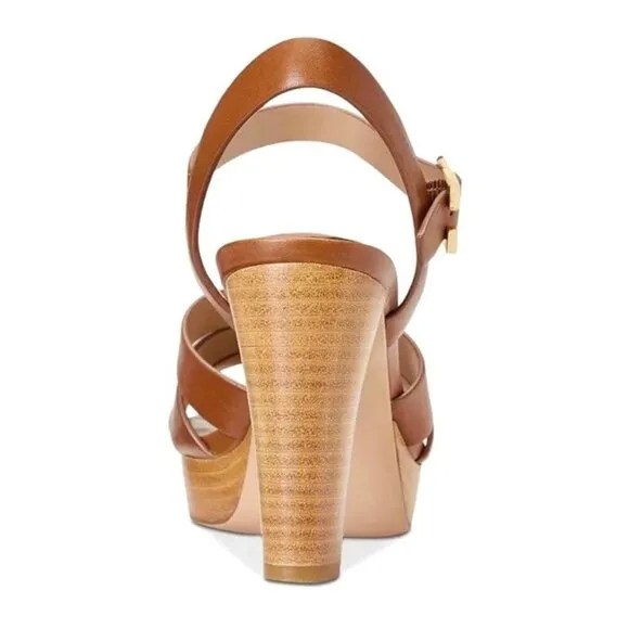 LAUREN RALPH LAUREN SOFFIA Women's Platform Block Heel Dress Sandals Tan