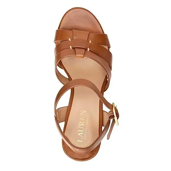LAUREN RALPH LAUREN SOFFIA Women's Platform Block Heel Dress Sandals Tan