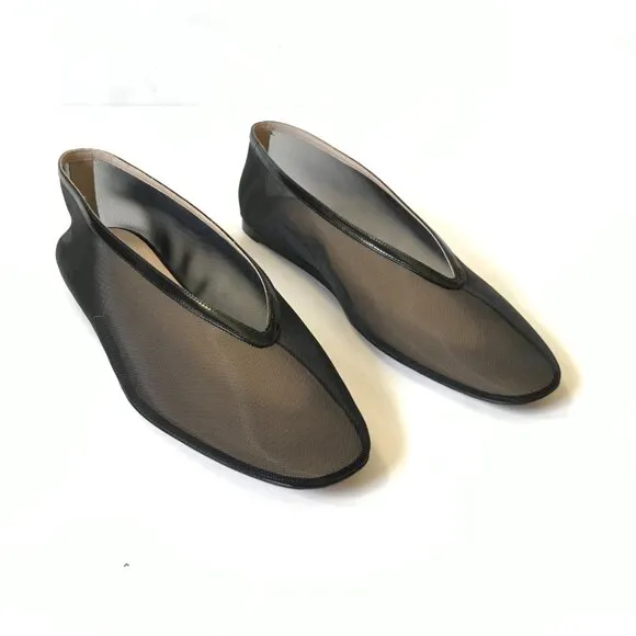 Le Monde Beryl Luna Ballet Flats Womens 41.5 11.5 Black Mesh Leather Trim Shoes