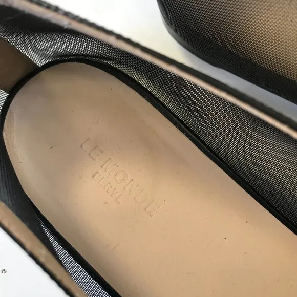 Le Monde Beryl Luna Ballet Flats Womens 41.5 11.5 Black Mesh Leather Trim Shoes