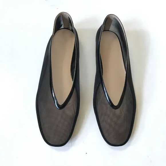 Le Monde Beryl Luna Ballet Flats Womens 41.5 11.5 Black Mesh Leather Trim Shoes