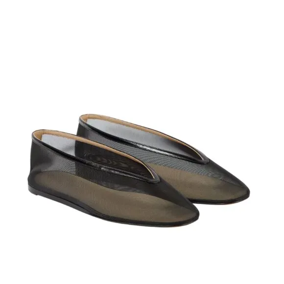 Le Monde Beryl Luna Ballet Flats Womens 41.5 11.5 Black Mesh Leather Trim Shoes