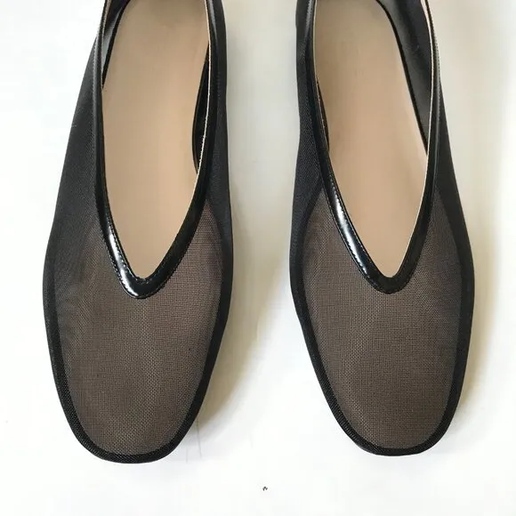 Le Monde Beryl Luna Ballet Flats Womens 41.5 11.5 Black Mesh Leather Trim Shoes